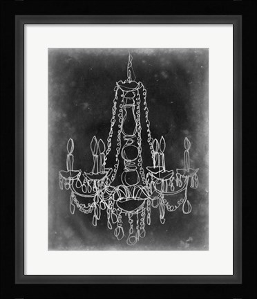 Framed Chalkboard Chandelier Sketch I Print