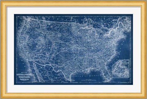Framed US Map Blueprint Print