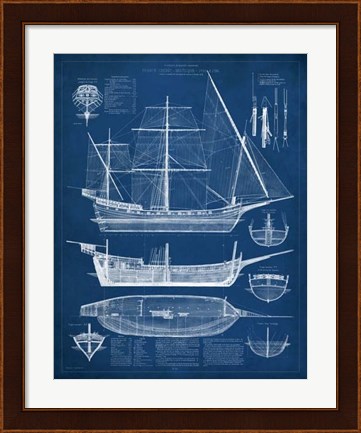 Framed Antique Ship Blueprint I Print