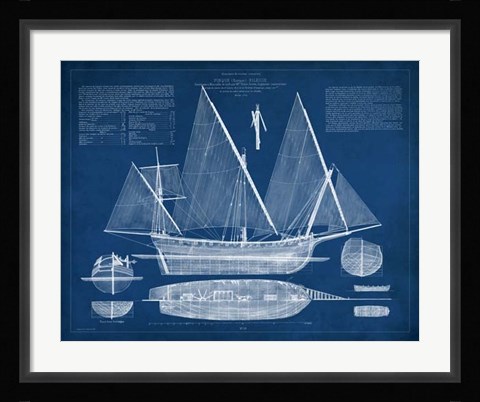 Framed Antique Ship Blueprint III Print