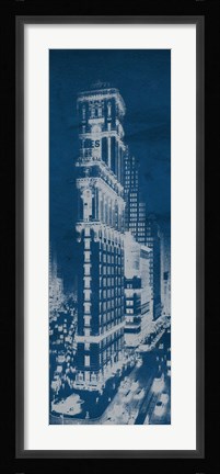 Framed Times Square Postcard Blueprint Panel Print