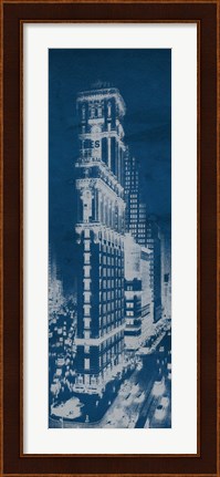 Framed Times Square Postcard Blueprint Panel Print