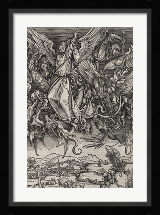 Framed St. Michael Fighting the Dragon by Albrecht Durer, 1498 Print