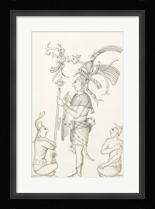 Framed Drawing of stucco relief at the Palace, Maya ruins at Palenque Print