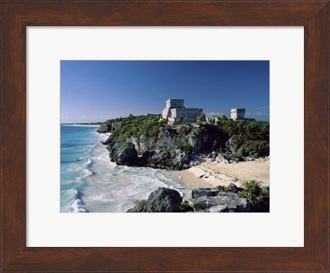 Framed Pyramid on the seashore, El Castillo, Tulum Mayan, Quintana Roo, Mexico Print