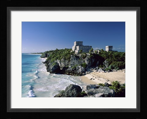 Framed Pyramid on the seashore, El Castillo, Tulum Mayan, Quintana Roo, Mexico Print
