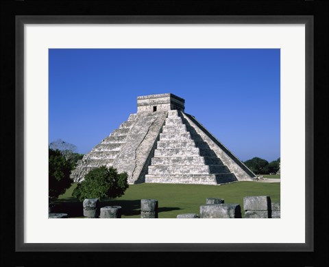 Framed Old ruins of a pyramid,  Chichen Itza Mayan Print