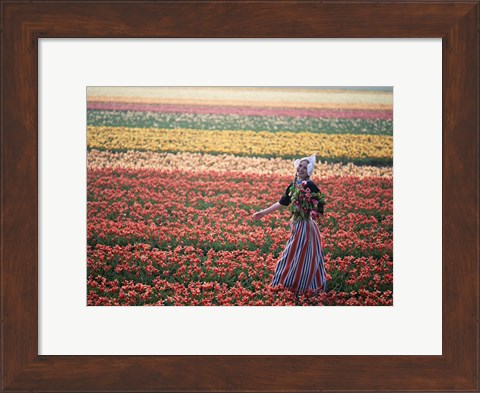 Framed Dutch Girl in Tulip Fields Print