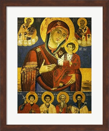 Framed God&#39;s Mother Showing the Way with Chosen Saints Print