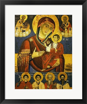 Framed God&#39;s Mother Showing the Way with Chosen Saints Print