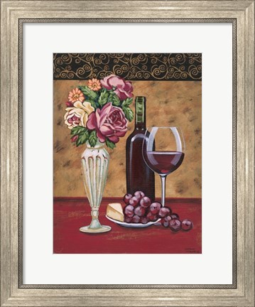 Framed Vintage Flowers &amp; Wine I Print