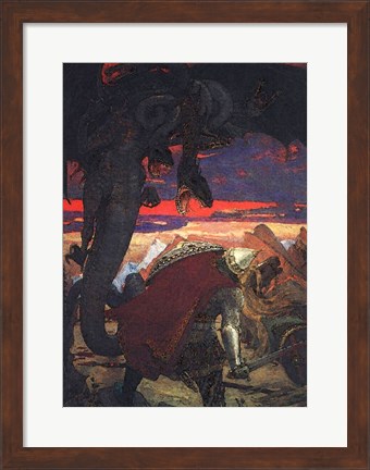 Framed Dobryni Nikiticha with Seven-Headed Serpent Dragon Print