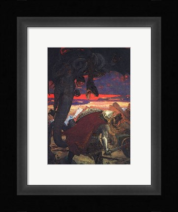 Framed Dobryni Nikiticha with Seven-Headed Serpent Dragon Print