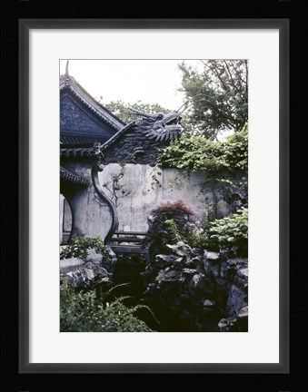 Framed Garden with Dragon on Temple Wall Shanghai, China Print