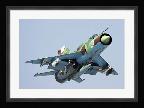 Framed MiG-21bis taking off armed with AA-8 Aphid air-to-air missiles Print