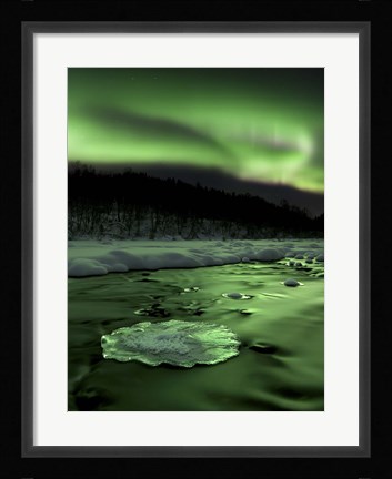 Framed Aurora Borealis reflects off the Tennevik River, Troms County, Norway Print
