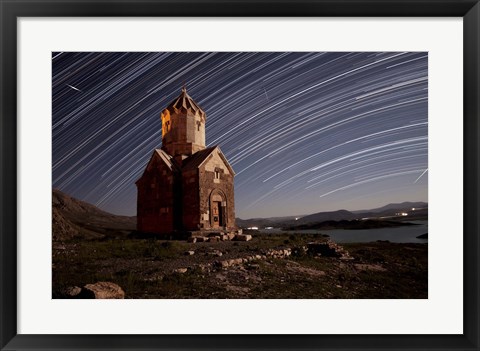 Framed Star trails above Dzordza church, Iran Print