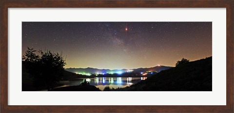 Framed Lunar eclipse and Milky Way above Taleqan Lake, Iran Print