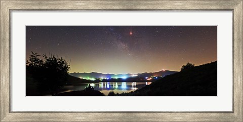 Framed Lunar eclipse and Milky Way above Taleqan Lake, Iran Print