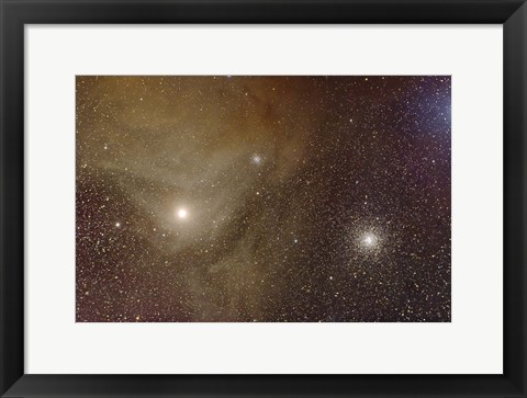 Framed Messier 4 and NGC 6144 globular clusters with Antares, a red supergiant star Print