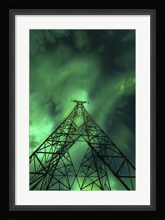 Framed Powerlines and aurora borealis, Tjeldsundet, Norway Print