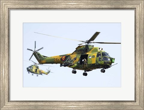 Framed Romanian Air Force IAR-330L SOCAT helicopters Print
