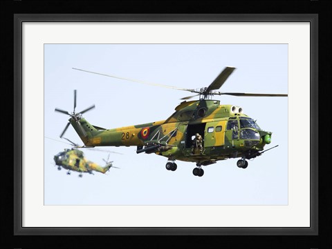 Framed Romanian Air Force IAR-330L SOCAT helicopters Print