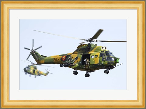 Framed Romanian Air Force IAR-330L SOCAT helicopters Print