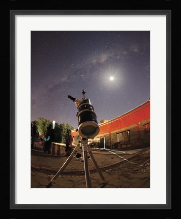 Framed Astrophotography setup with the moon and Milky Way in the background Print