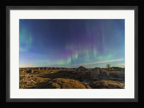 Framed Aurora borealis over the badlands of Dinosaur Provincial Park, Canada Print