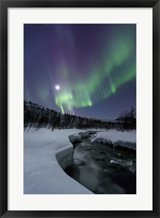 Framed Aurora Borealis over the Blafjellelva River in Troms County, Norway Print