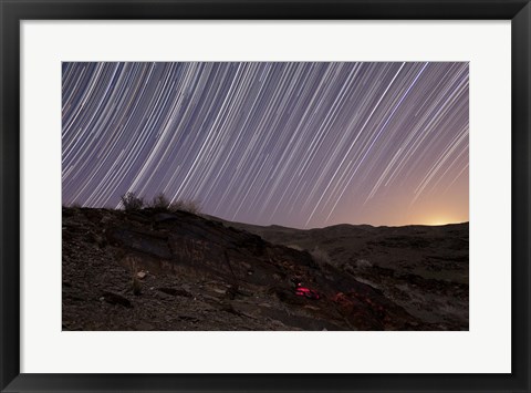 Framed Star trails and rock art in the central province of Iran Print