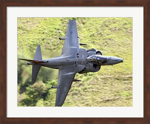 Framed Royal Air Force Harrier GR9 flying low over North Wales Print
