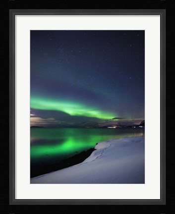 Framed Aurora Borealis over Vagsfjorden in Troms County, Norway Print