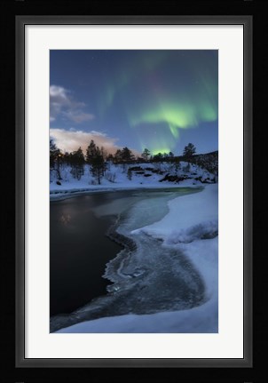 Framed Aurora Borealis over Tennevik River, Troms, Norway Print