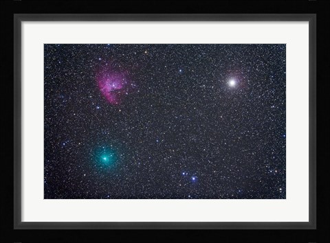 Framed Comet Hartley 2 near the Pacman Nebula, NGC 281, in Cassiopeia Print