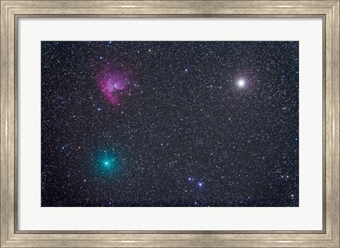 Framed Comet Hartley 2 near the Pacman Nebula, NGC 281, in Cassiopeia Print