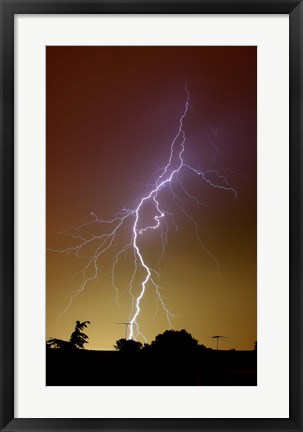 Framed bright bolt of lightning at the suburbs of Buenos Aires, Argentina Print
