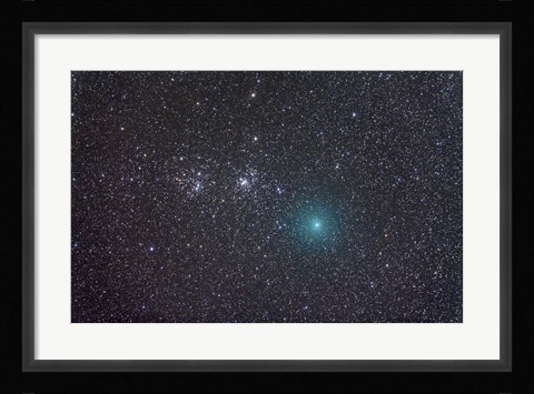 Framed Comet Hartley 2 as it approaches the Double Cluster in Perseus Print