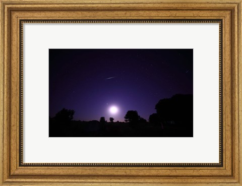 Framed bolide from the Geminids meteor shower above a setting moon in Mercedes, Argentina Print