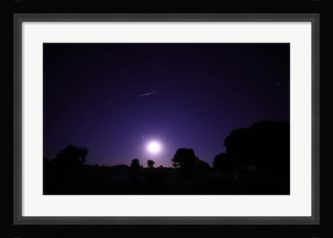 Framed bolide from the Geminids meteor shower above a setting moon in Mercedes, Argentina Print