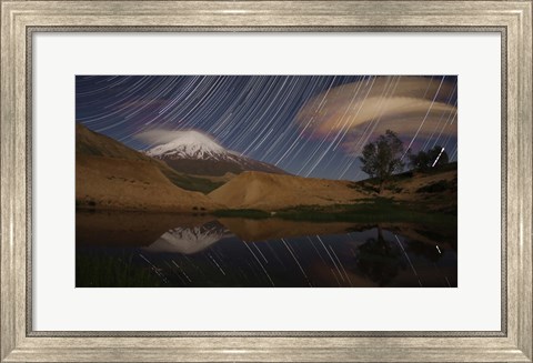 Framed Star trails above Mount Damavand, Iran Print