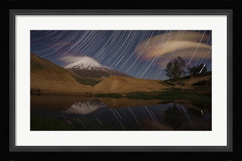 Framed Star trails above Mount Damavand, Iran Print
