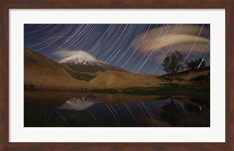Framed Star trails above Mount Damavand, Iran Print