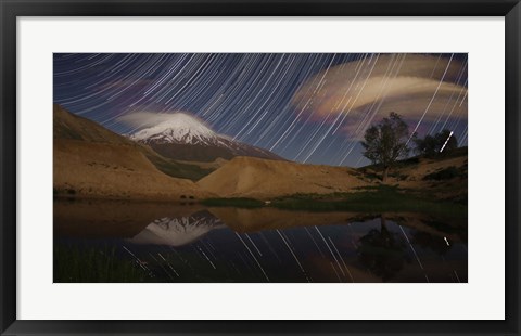 Framed Star trails above Mount Damavand, Iran Print