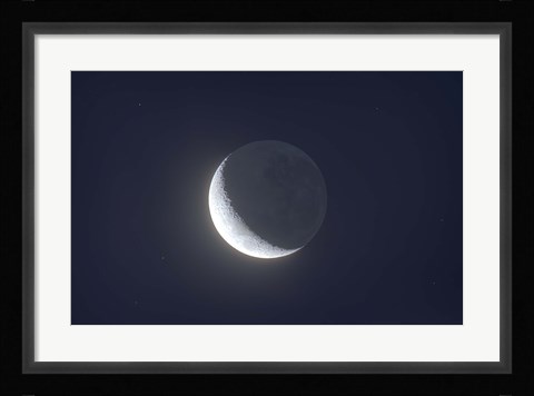 Framed Waxing crescent moon with Earthshine Print