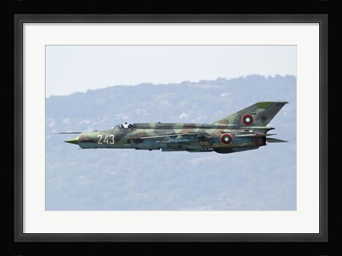 Framed Bulgarian Air Force MiG-21bis low flying over Bulgaria Print