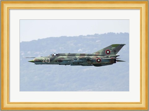 Framed Bulgarian Air Force MiG-21bis low flying over Bulgaria Print