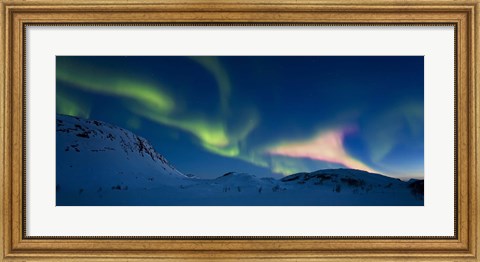 Framed Panoramic view of the Aurora Borealis over Skittendalen Valley, Troms County, Norway Print