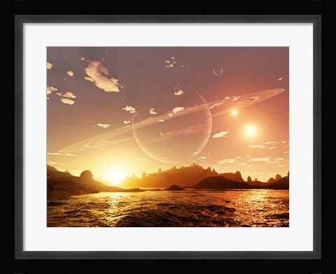 Framed scene on a distant moon orbiting a gas giant in a trinary star system Print